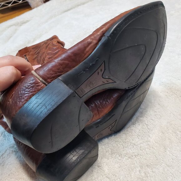 Ariat Tan Cowboy Leather Heel Boot Men 9 EE Western Country Stitched Rodeo Ranch - Picture 11 of 15